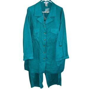 Jessica London women’s teal two-piece linen-blend Capri pants & top set NEW (22)